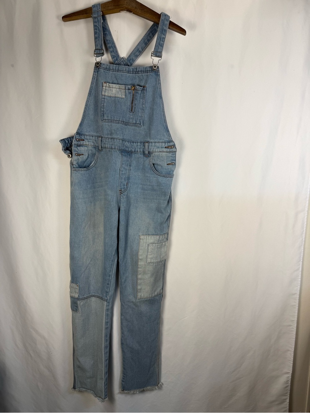 POL Light Blue Patchwork Denim Women's Straight Overalls